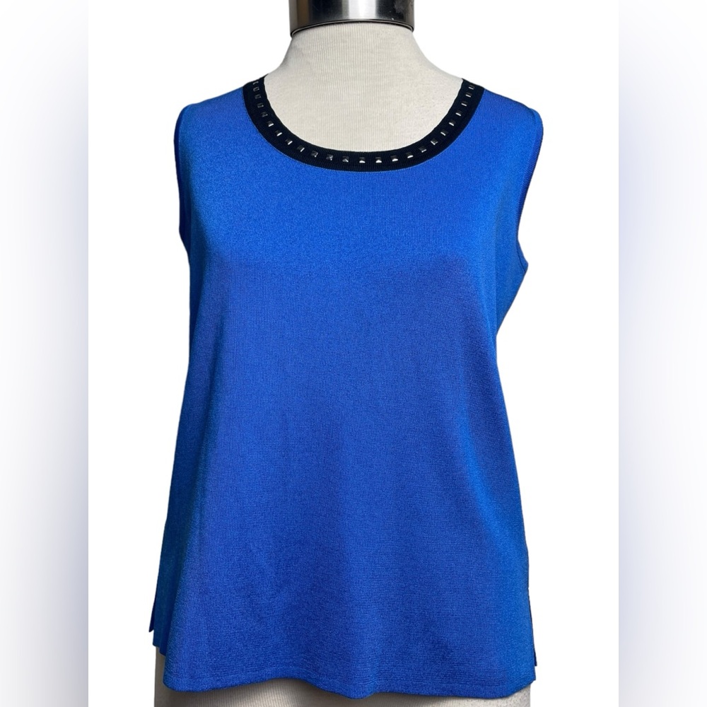 Ming Wang Women Shell/Sleeveless Top Santana Knit Blue/Black Embellished Sz Sm